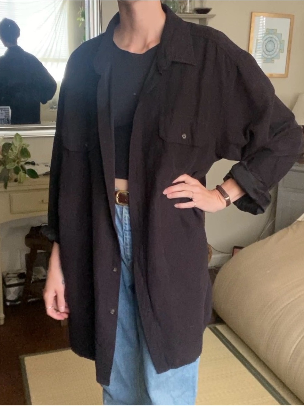 Black Velvety Oversized Flowy Shirt Jacket